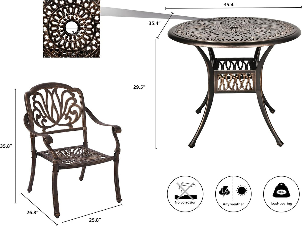 Grepatio 3 Piece All Weather Cast Aluminum Dining Set - 2 Elizabeth Chairs an...