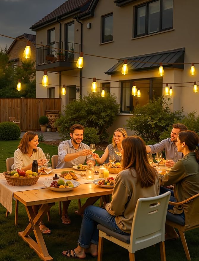 50FT(2x25FT) Outdoor String Lights, Patio Lights with 20+2 LED Dimmable Water...