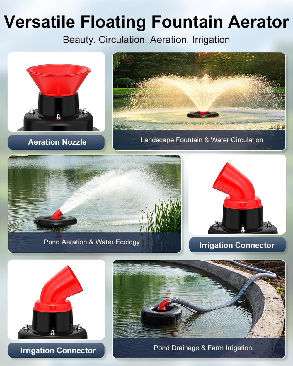 SYY Pond Fountain Aerator, 1HP 15000 GPH 110V Stainless Steel Floating Founta...