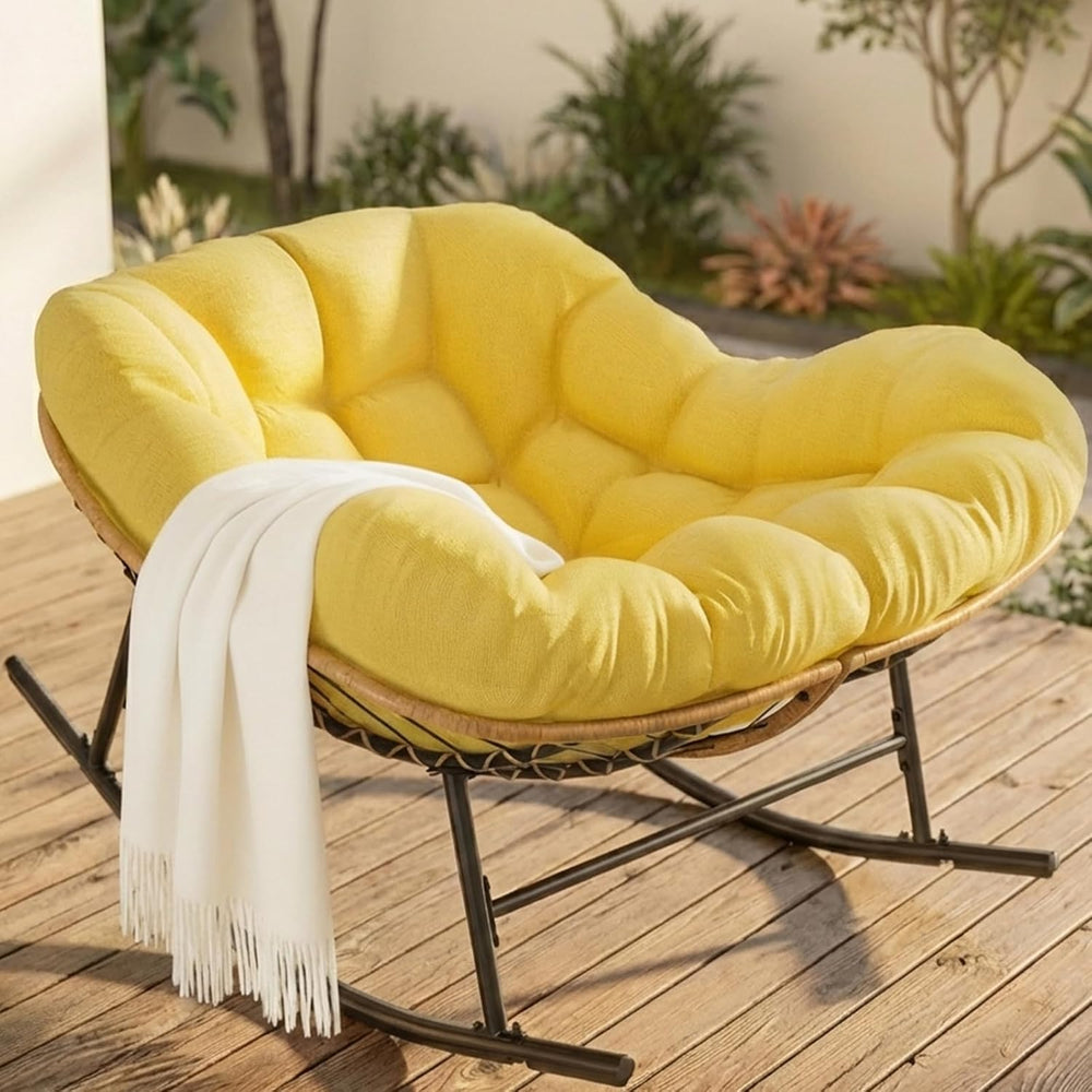 Easyego Oversized Papasan Rocking Chair, Cozy Thick Cushion, New Yellow