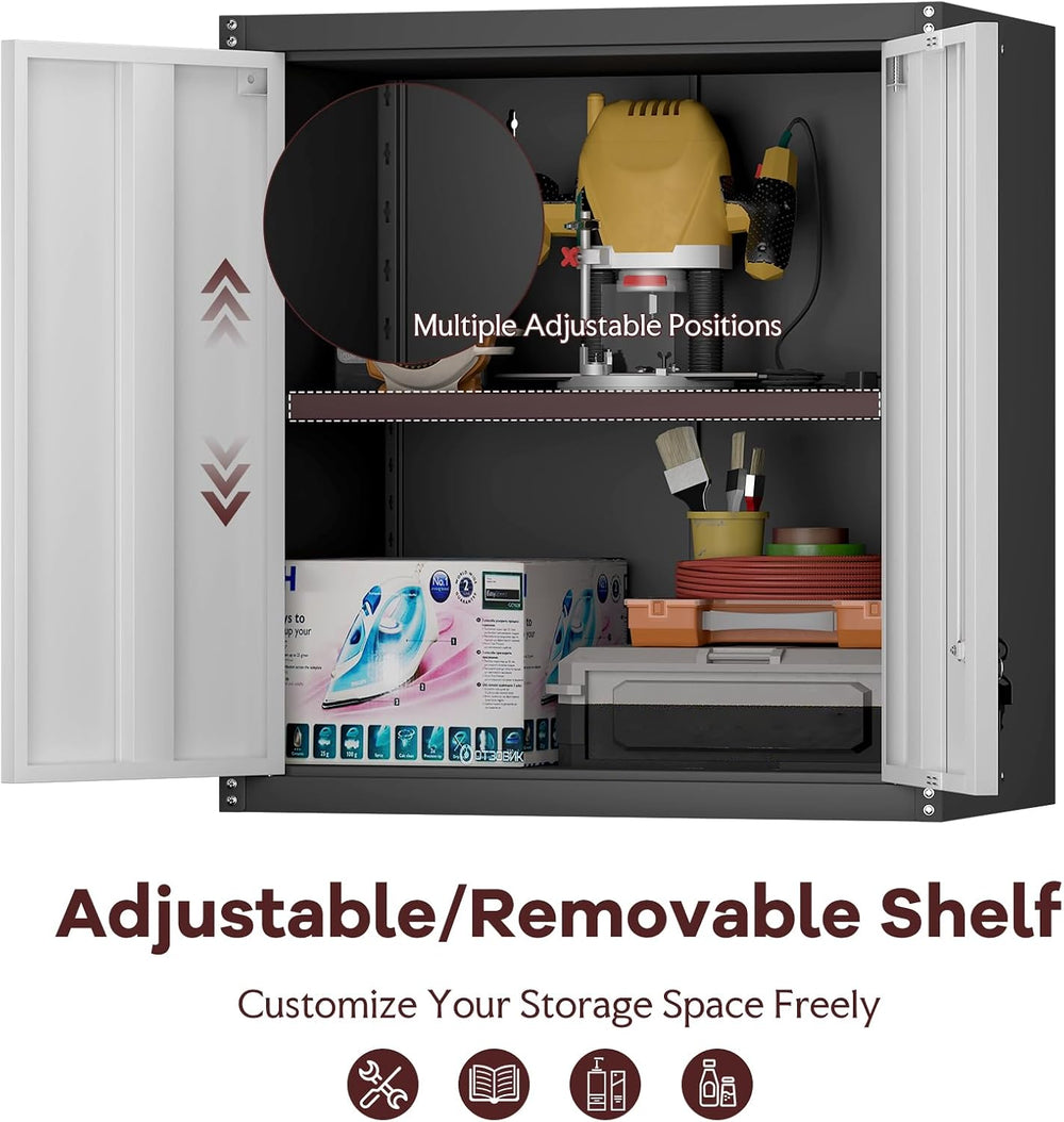 Garage Storage Cabinet, Wall Mounted Locking Cabinet with Doors and Shelves, ...