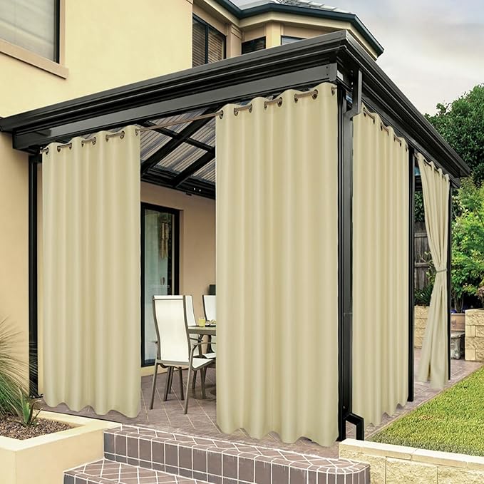 BONZER Waterproof Outdoor Curtains for Patio Porch Pergola Cabana Light Filte...