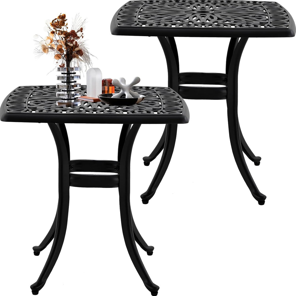 Outdoor 21" Cast Aluminum Square Side Table Set of 2 End Table for Patio...
