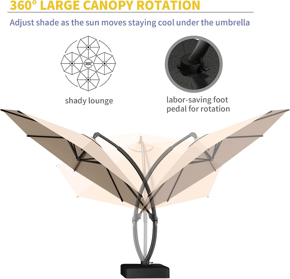 Kingdura 12ft Offset Cantilever Patio Umbrella with Base Included, Large Roun...