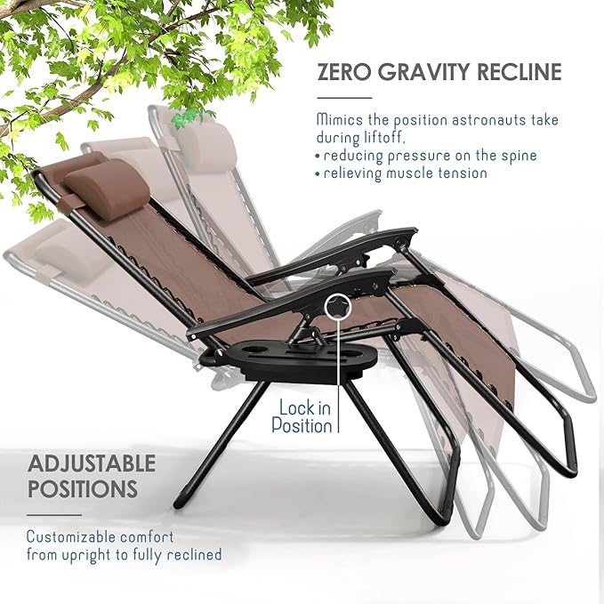 Nestl Zero Gravity Chairs, Portable Patio Lounge Chair Outdoor with Pillows &...