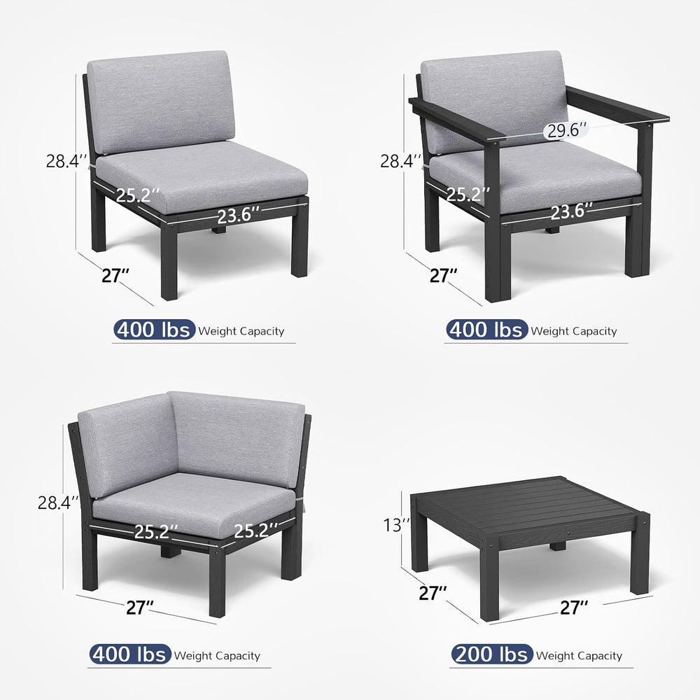 Stoog 6-Piece Patio Sectional Sofa Set, Modular Outdoor Furniture Set - All-W...