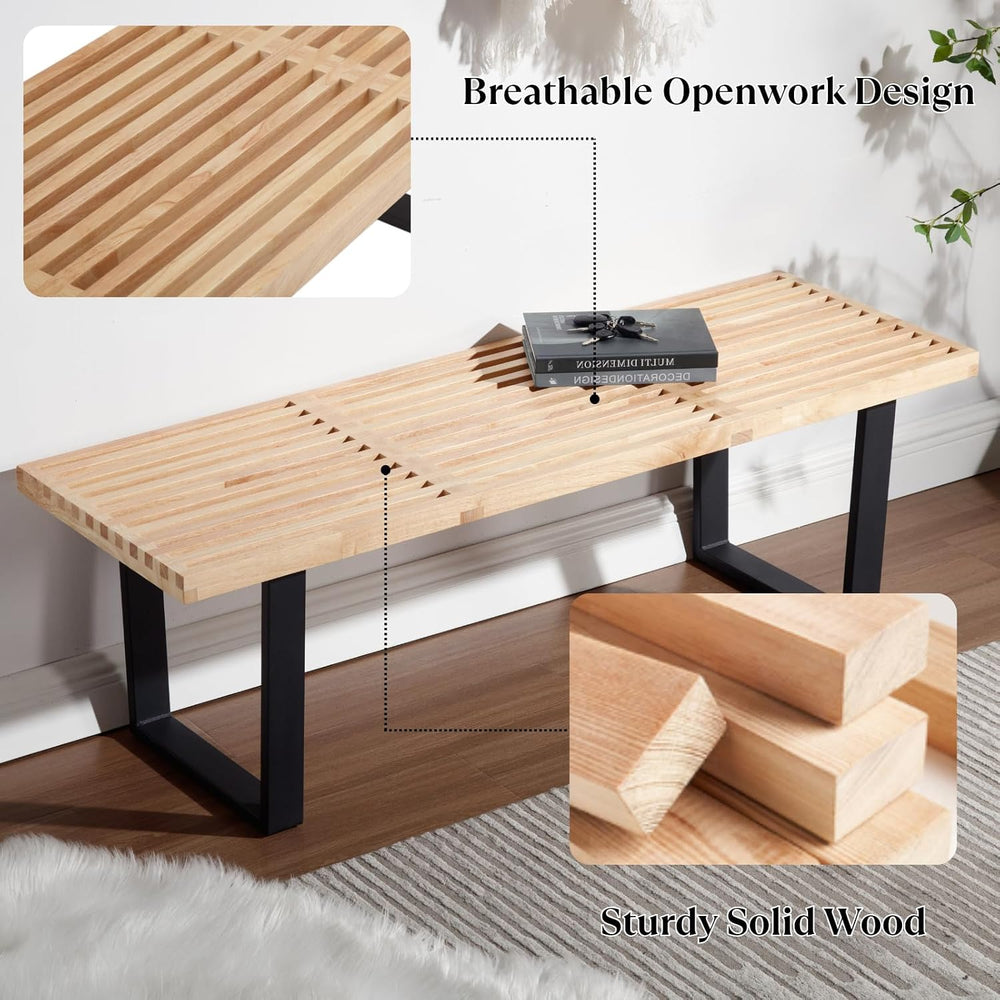 Wooden Dining Bench 55”Industrial Table Benches, Modern Entryway Bench Bedroo...