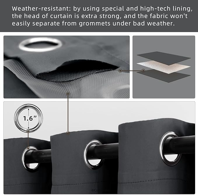Waterproof Outdoor Curtain W105 x L84 - Grommet Top Sunlight Blocking Window ...