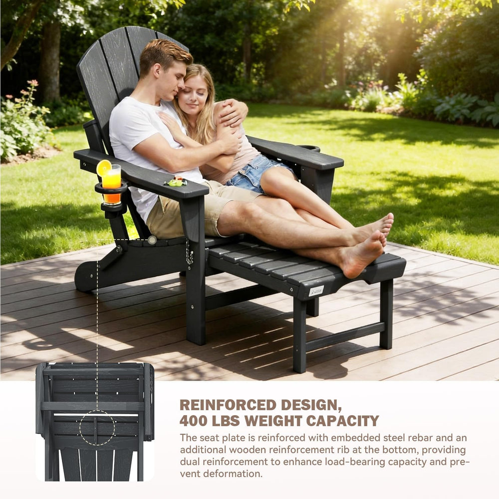 Mdeam HDPE Folding Adirondack Chairs Set of 2, 400 lbs 2 Cup Holders, Grey