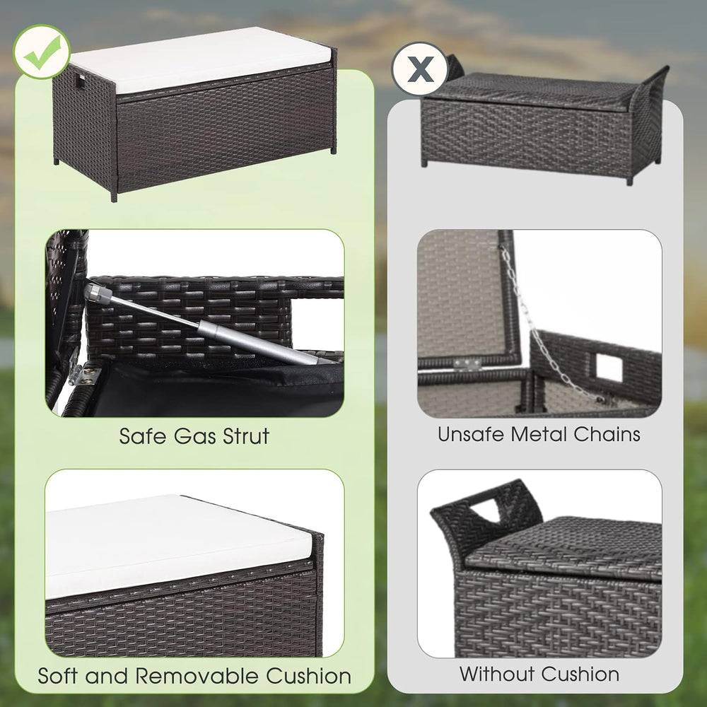 Tangkula 34 Gallon Outdoor Storage Bench with Seat Cushion, Patio Mix Brown W...