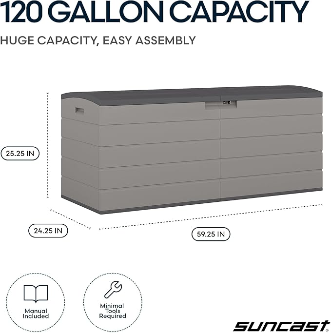 Suncast 120 Gallon Deck Box - Resin Outdoor Storage Box for Patio Cushions, P...