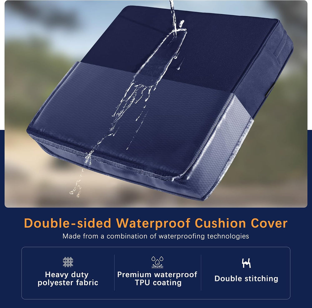 Favoyard Outdoor Patio Seat Cushions Set, 19 x 19 Inch, Waterproof, Blue