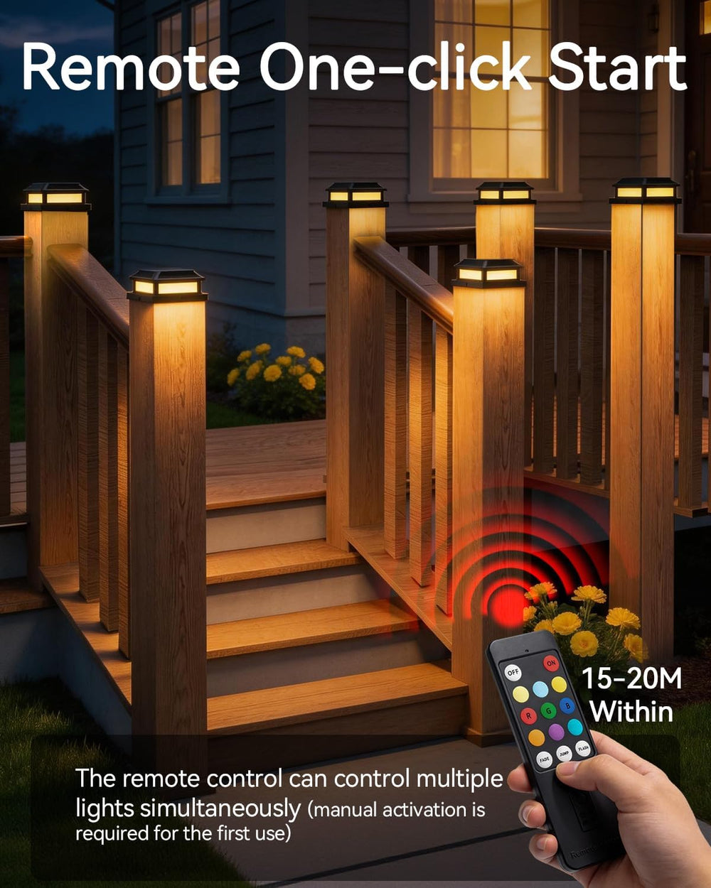 Solar Post Cap Lights with Remote, 9 Colors 3 Modes Changing Solar Deck Light...
