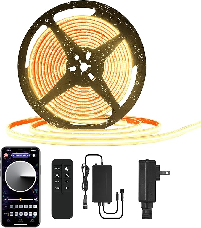50ft COB Outdoor LED Strip IP67 Waterproof, 3000K Warm Whit DC24V Flexible LE...