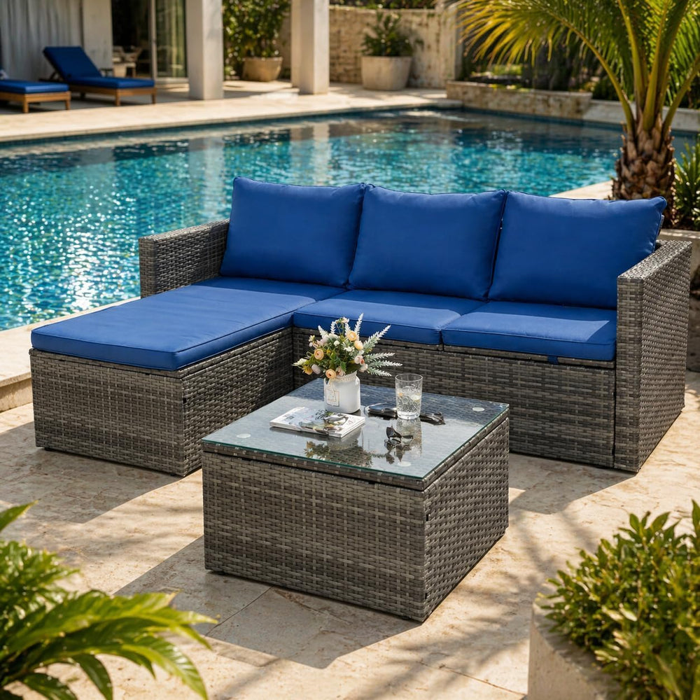 Patio Furniture Set with Detachable Soft Cushions, Outdoor PE Rattan Patio Co...