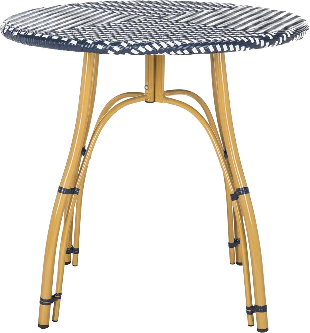 SAFAVIEH Outdoor Kylie Wicker Patio Bistro Table, 31.5" Navy/White PAT4011A
