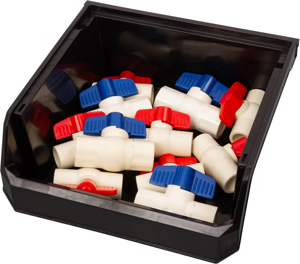 Medium-Wide Stackable Plastic Storage Bins, 4-Pack, Black
