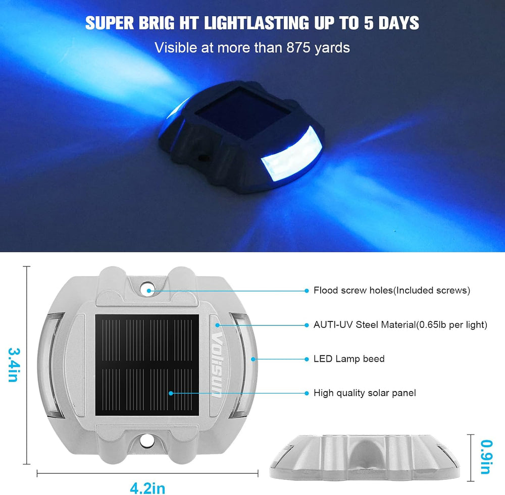 VOLISUN Solar Deck Driveway Dock Lights,Solar Pathway Lights,Blue 4 Pack