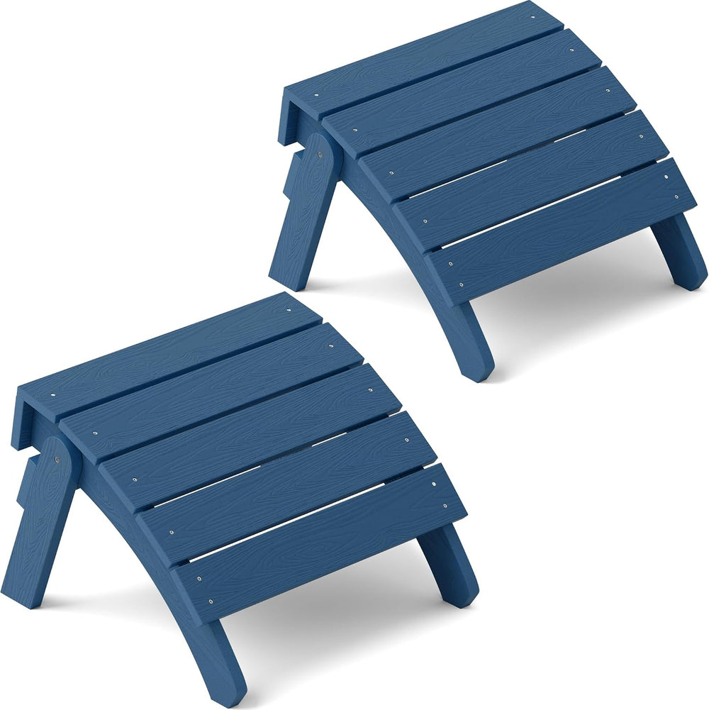 YEFU Folding Adirondack Ottoman Outdoor Set of 2, Navy Blue | Fade and Rust R...