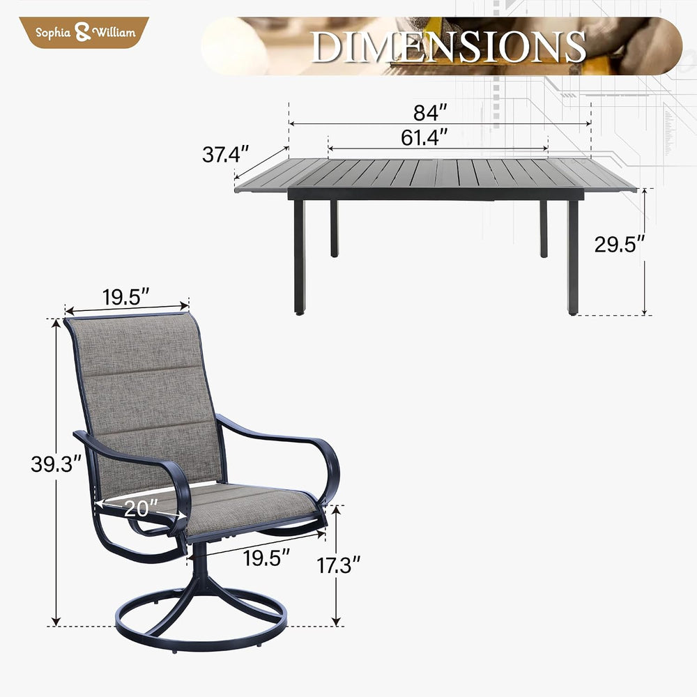 Sophia & William Patio Dining Set for 8 w/Expandable Table & Swivel C...