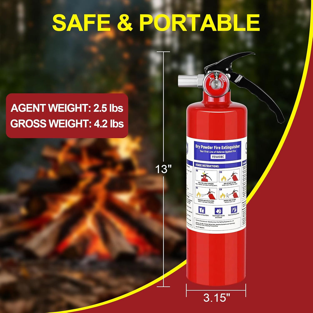 2 Pack ABC Fire Extinguishers, 2.5 lb 1A:10B:C Rated with Mount