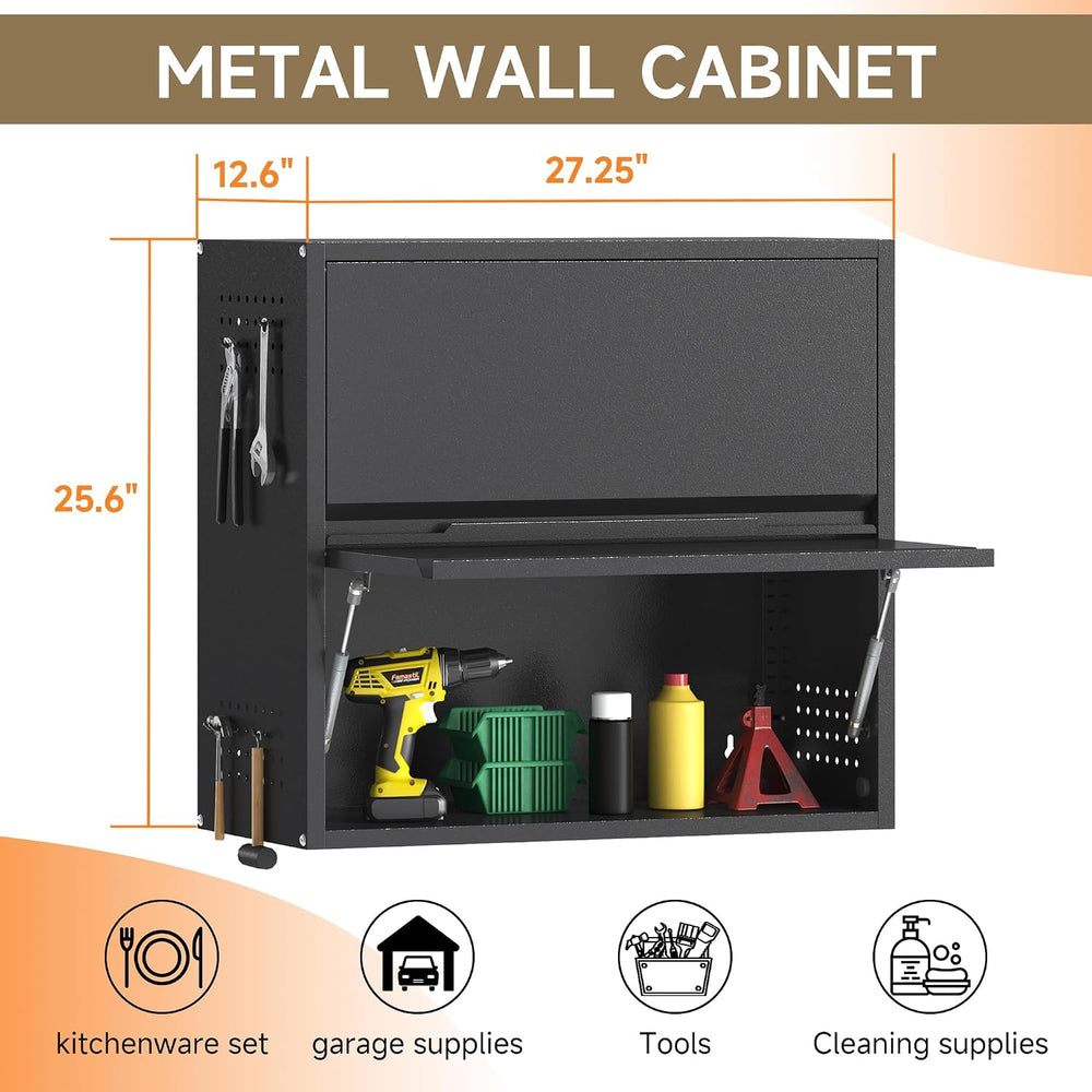 2 Door Garage Wall Cabinet with Up-Flip Door, 25.6" H Metal Wall Cabinet