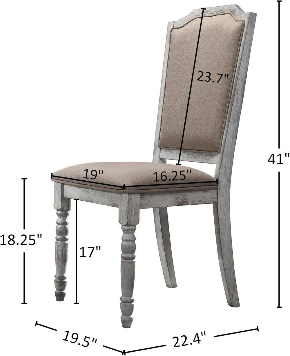 Roundhill Furniture Iris Turned Leg Wood Dining Chair, Set of 2, Weathered White