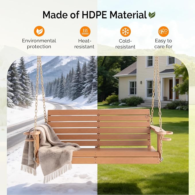 VINGLI Heavy Duty 1600 LBS HDPE Porch Swing Outdoor with Rotatable Cup Holder...
