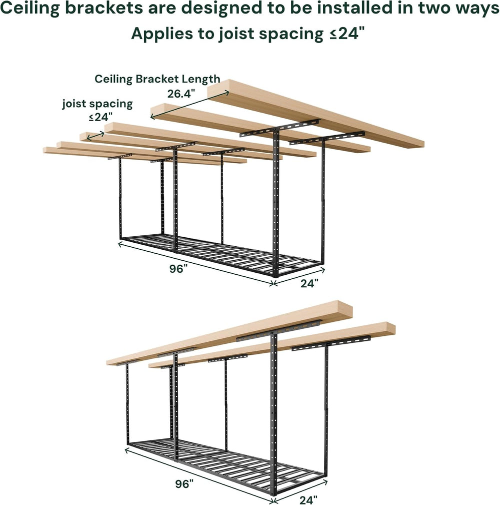 SunsGrove 2x8 Overhead Garage Storage Rack Organization, Adjustable Ceiling M...