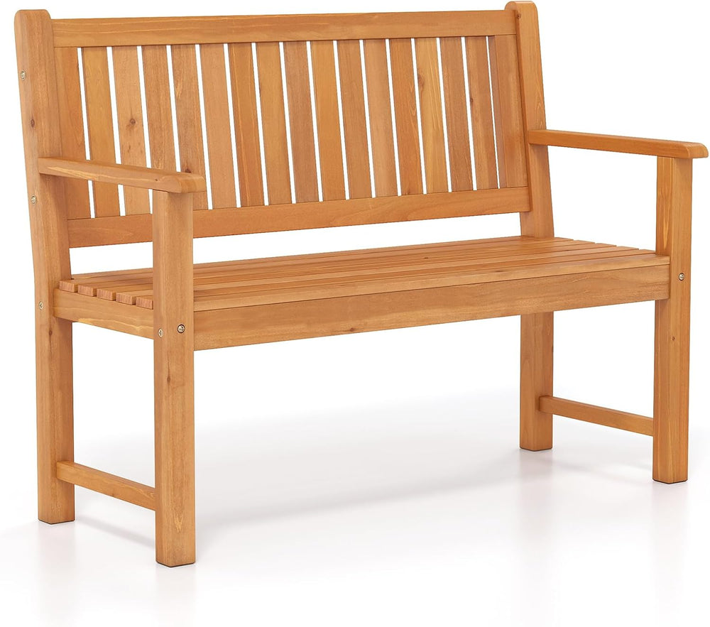 Tangkula 2-Seater Outdoor Wooden Bench, Garden Loveseat Bench, Natural