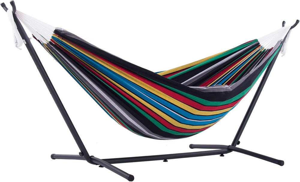 Vivere Double Cotton Hammock with Space Saving Steel Stand, Upgraded Polyeste...