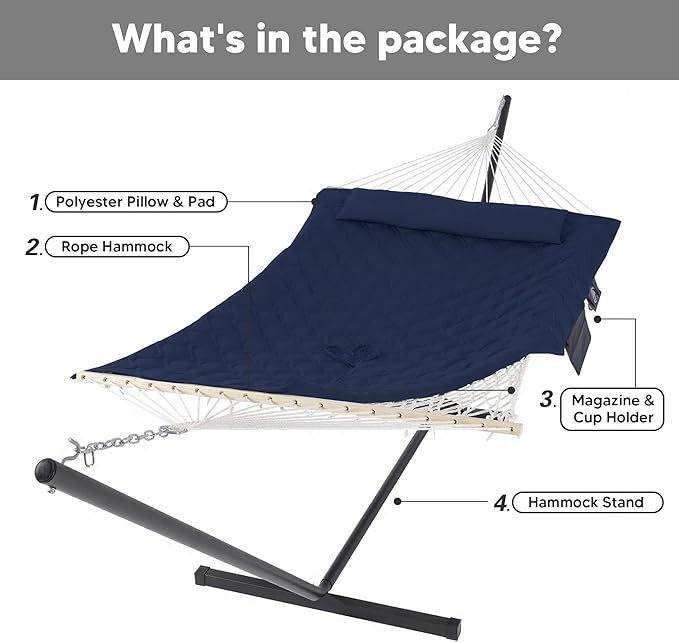 SUNCREAT Two Person Hammock with Stand, Heavy Duty Backyard Hammock and Stand...