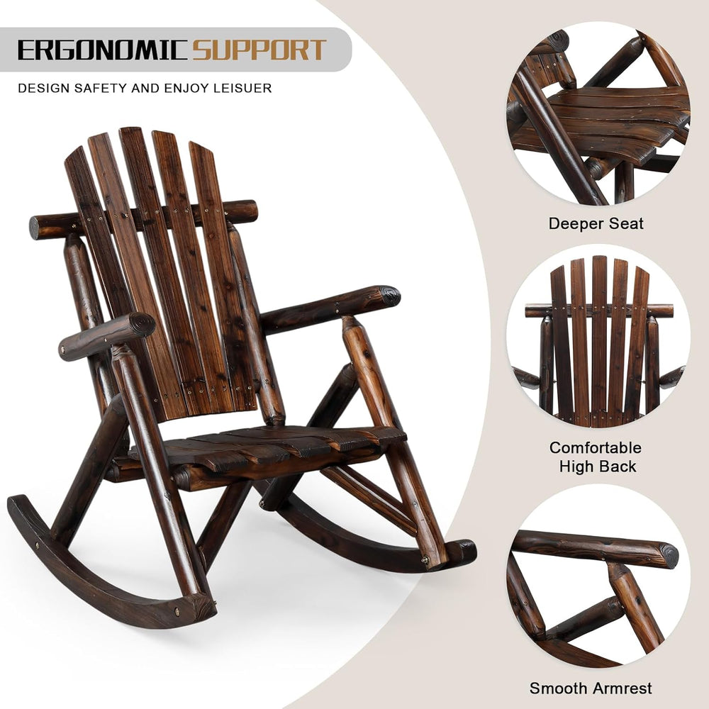 Outvita Wooden Rocking Chair Set of 2, Fir Log Adirondack, Dark Brown