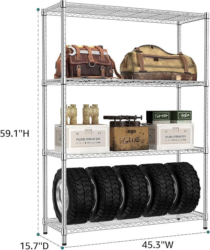 IZEUK 4-Tier Adjustable Heavy Duty Metal Wire Shelving Unit, Wide Storage Rac...