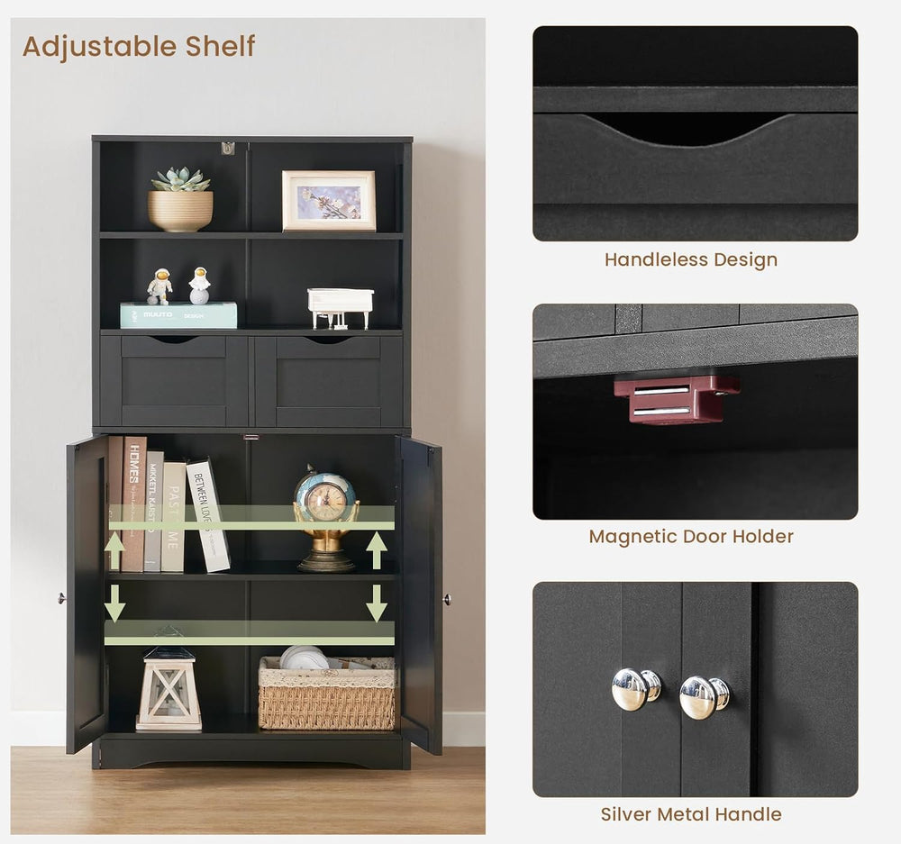 Iwell Tall Storage Cabinet, Black Storage Cabinet & Adjustable Shelves, B...