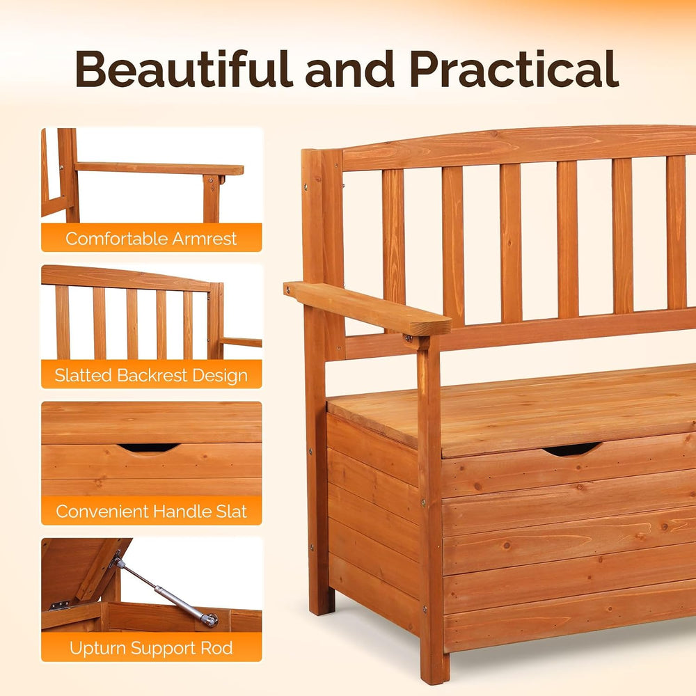 VINGLI Outdoor Storage Bench, Large Wood Deck Box with Seating, Weatherproof ...
