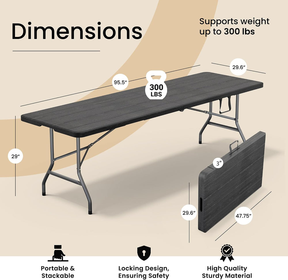 Our Modern Space 8 Feet Foldable Table with Built in Handle & Steel Legs ...