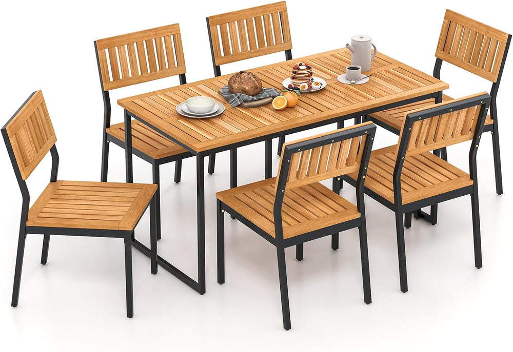 Tangkula 7 Piece Outdoor Dining Set for 6, Acacia Wood Rectangular Dining Tab...