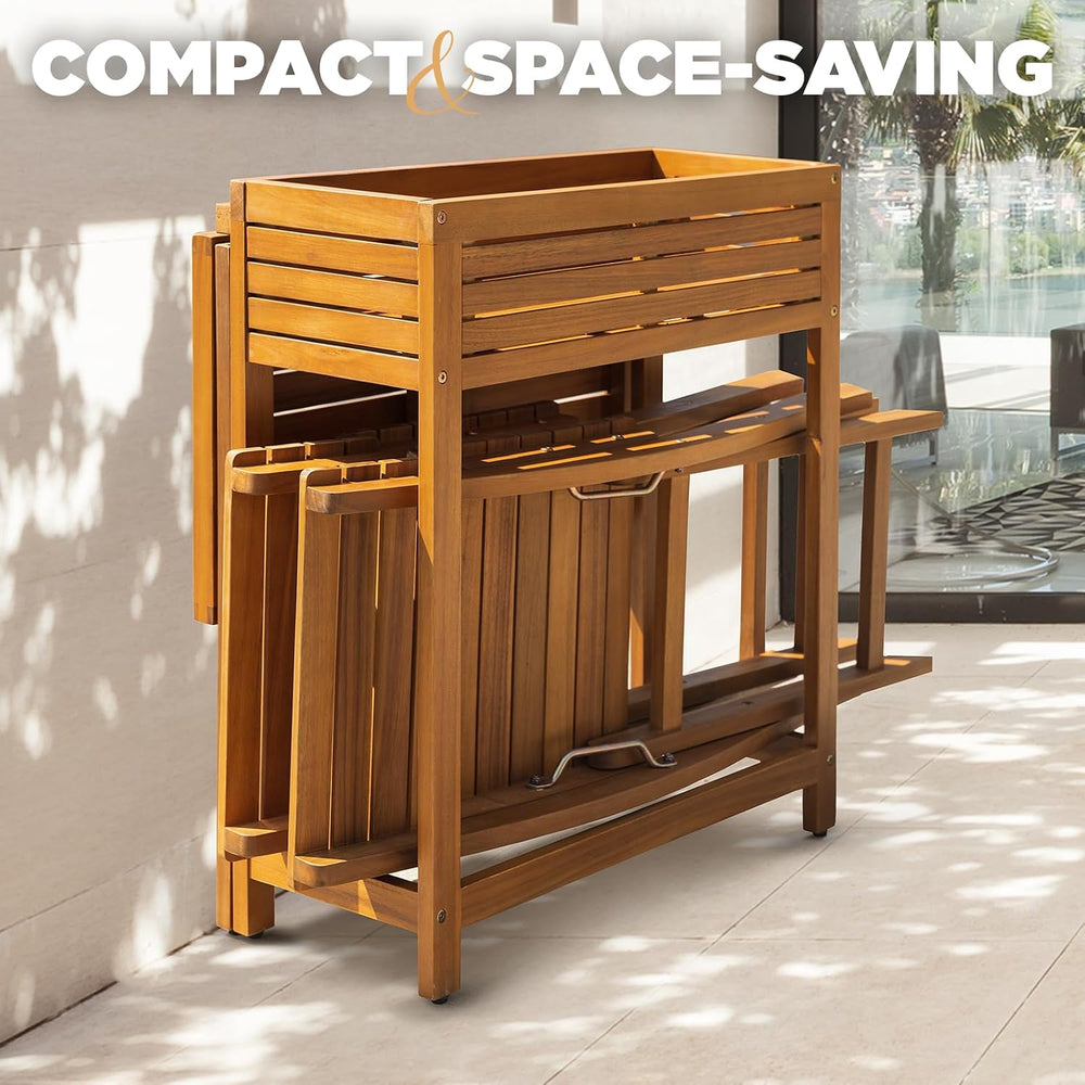 IDZO 3-Piece Bistro Set, FSC Acacia, Foldable Chairs w/Washable Cushion