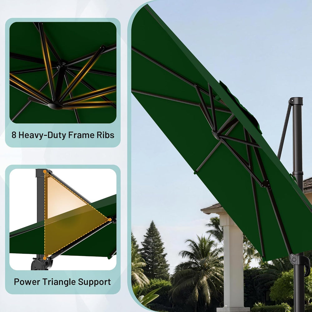 AreShark 10 X 13 FT Cantilever Umbrella w/ 360-Degree Rotation, Dark Green
