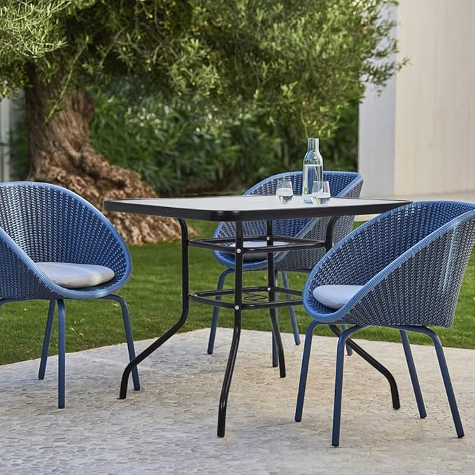 Outdoor Table Patio Table Dining Table with Tempered Glass Umbrella Hole for ...