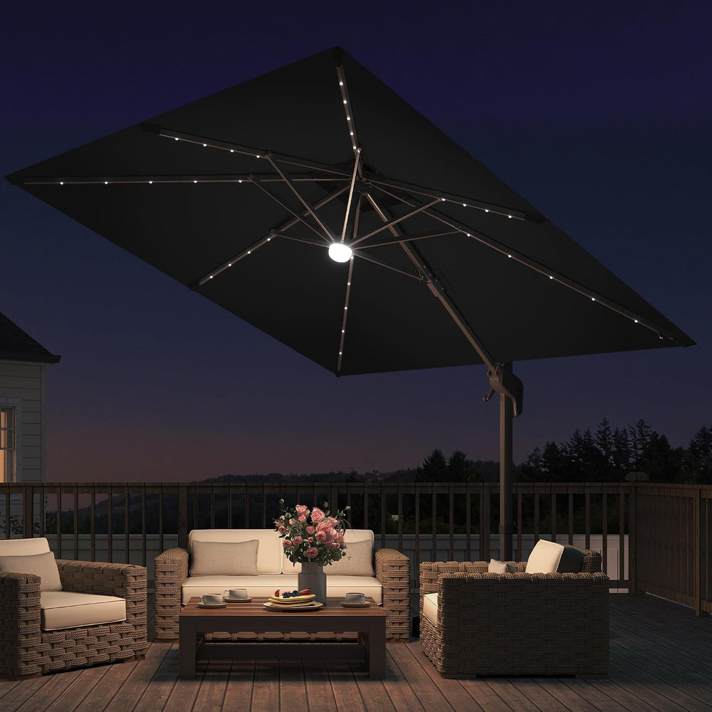 9x9 FT Cantilever Offset Patio Umbrella with Lights