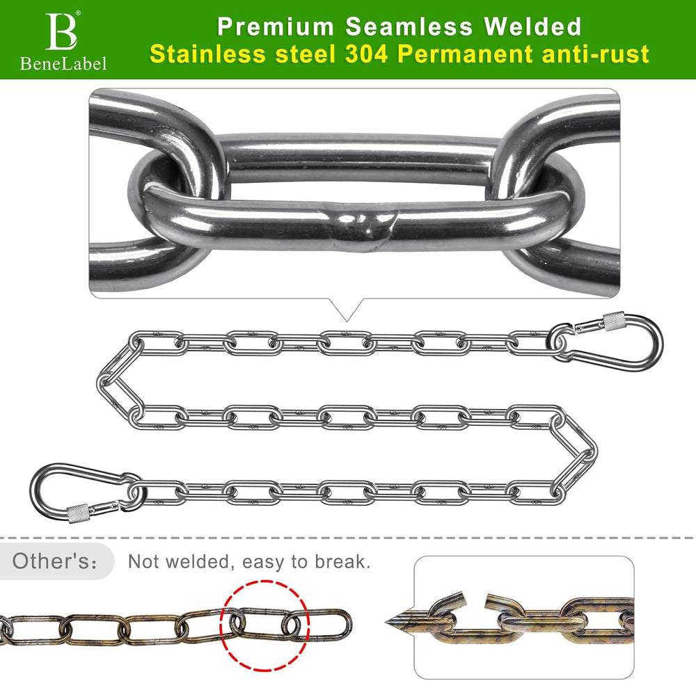 2Pcs 65" (5.4 ft) 304 Stainless Steel Swing Chain with Hook Hanging Chains