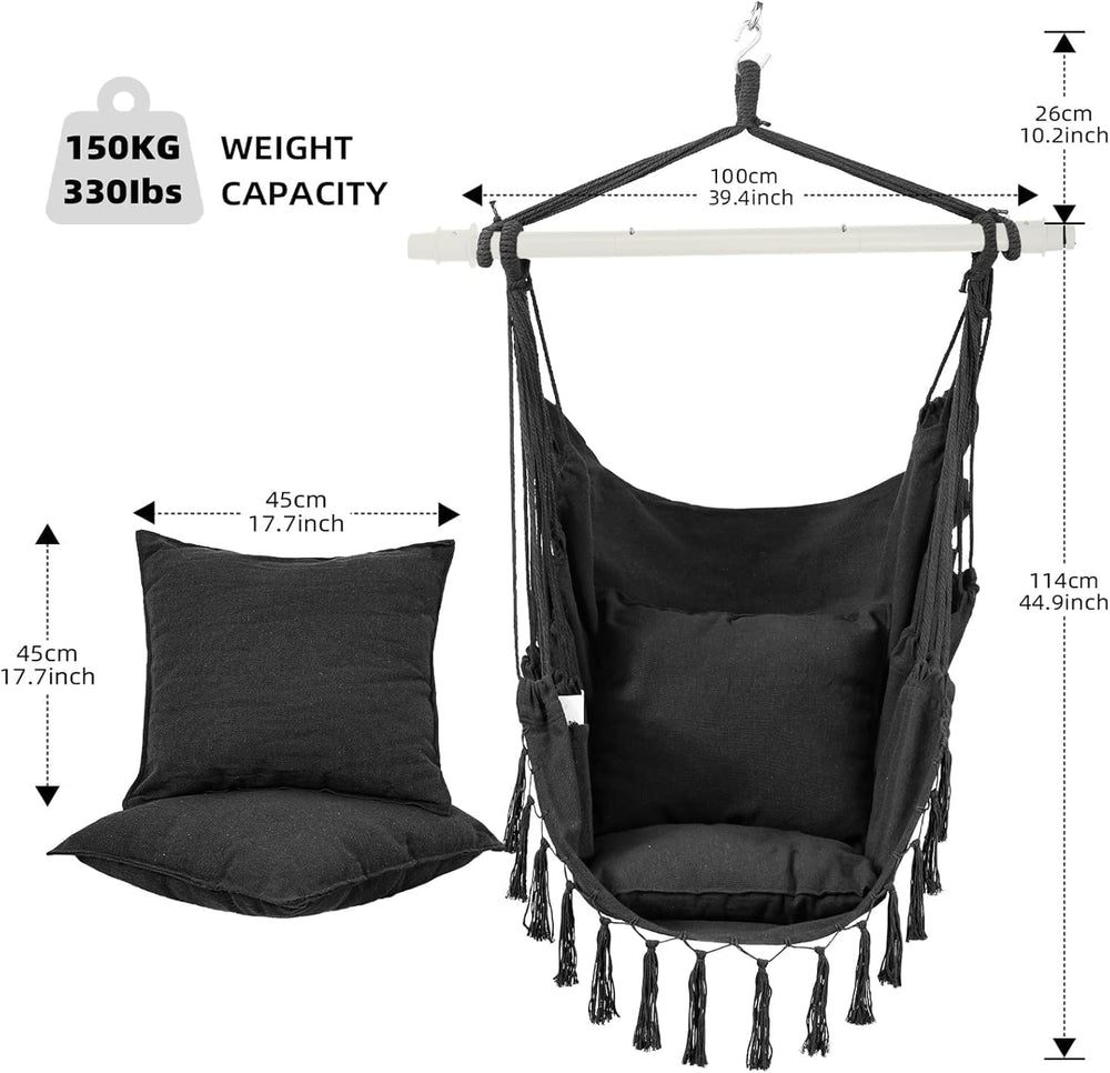 Goutime Hammock Chair,Hanging Rope Ceiling Swing,Grey