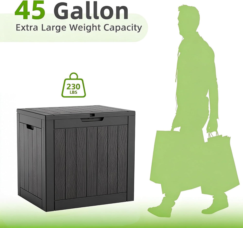 45 Gallon Outdoor Storage Box Waterproof, Resin Small Deck Box, Black