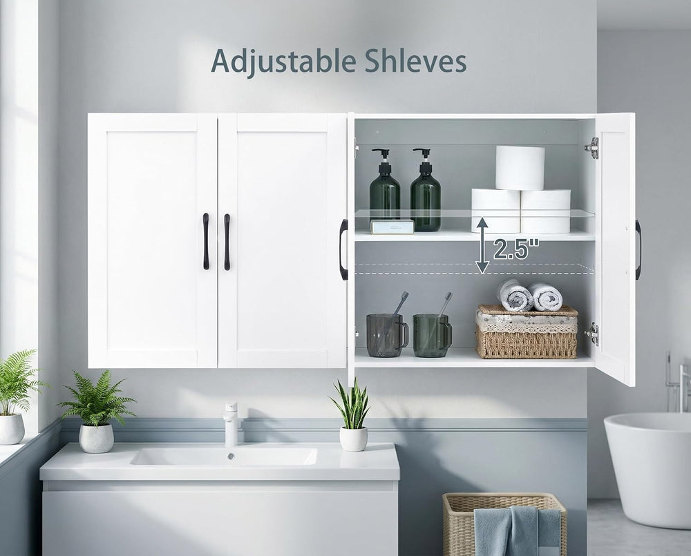 Wall Cabinet with Adjustable Shelves, Laundry Room Cabinet with 4 Doors, Kitc...