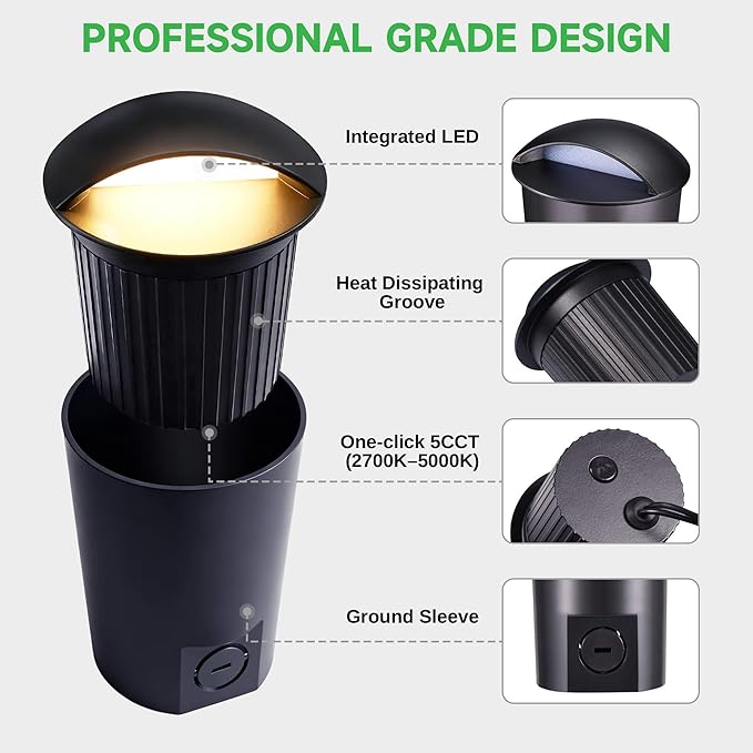 In Ground Landscape Lighting Low Voltage - 2700K-5000K 5 Color Selectable LED...