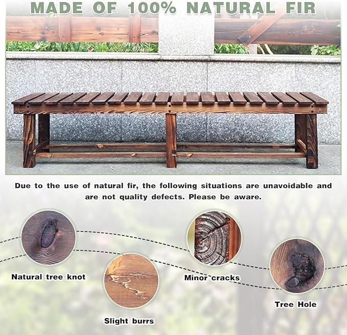 Outdoor Garden Bench, 2-Person Wood Patio Bench Weatherproof Outdoor Backless...