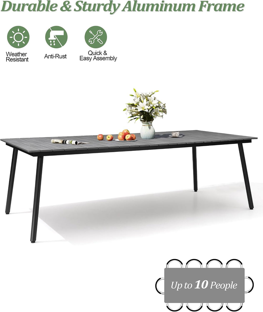 95" Patio Outdoor Dining Table for 8-10, Weather-Resistant Aluminum Fram...