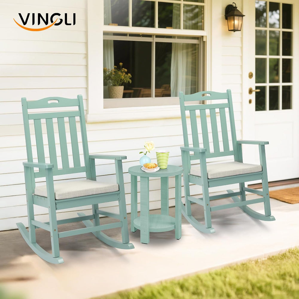 VINGLI Outdoor Rocking Chair Set of 2 Wood Rocking Chair with Cushion Green